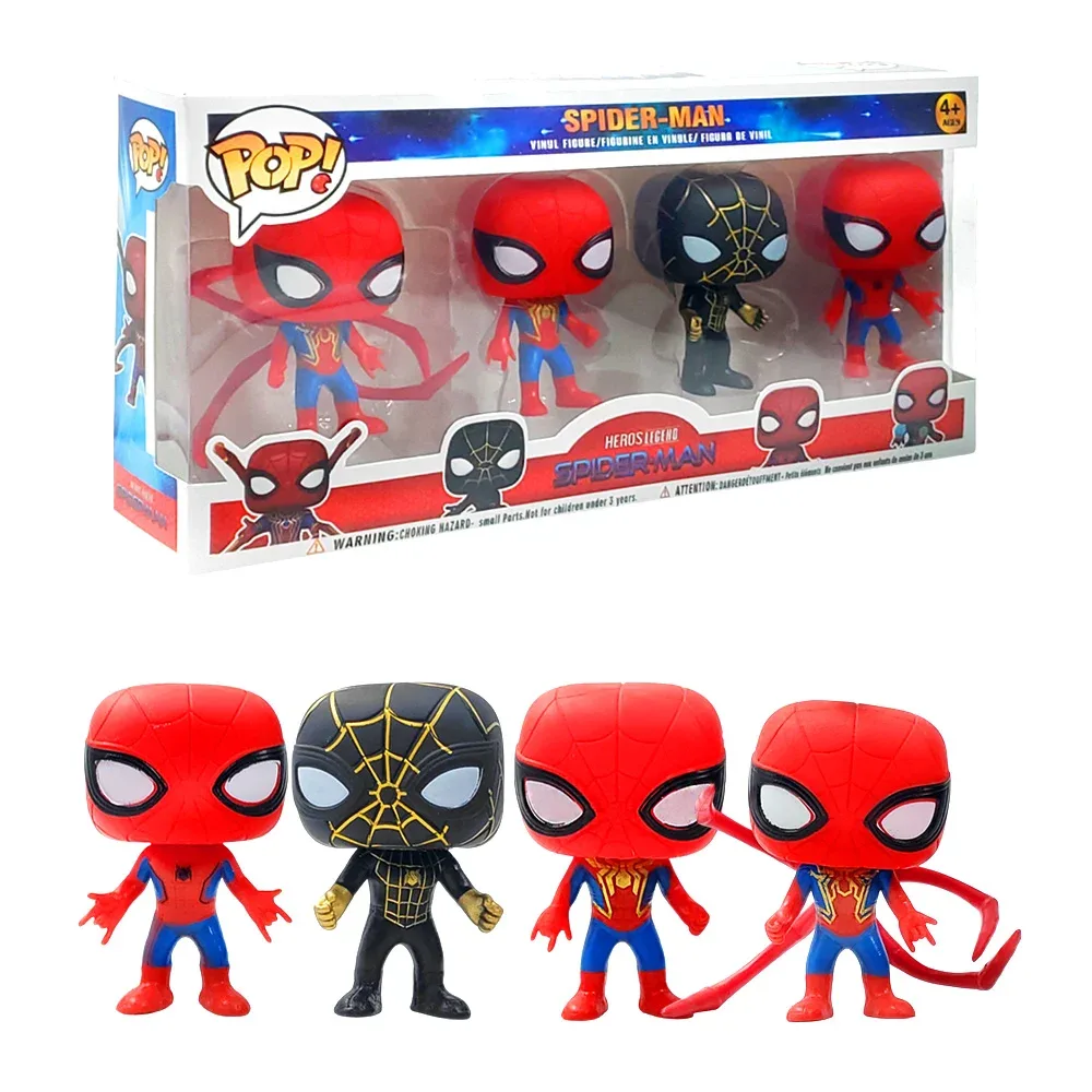 Paquete con 4 figuras pop coleccionables de superhéroe arácnido, 8 cm, variedad