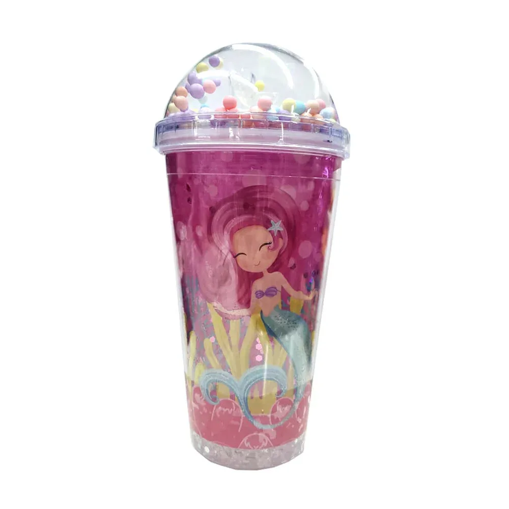 Vaso de acrílico con luces + tapa con diseño de sirenas / dy-12
