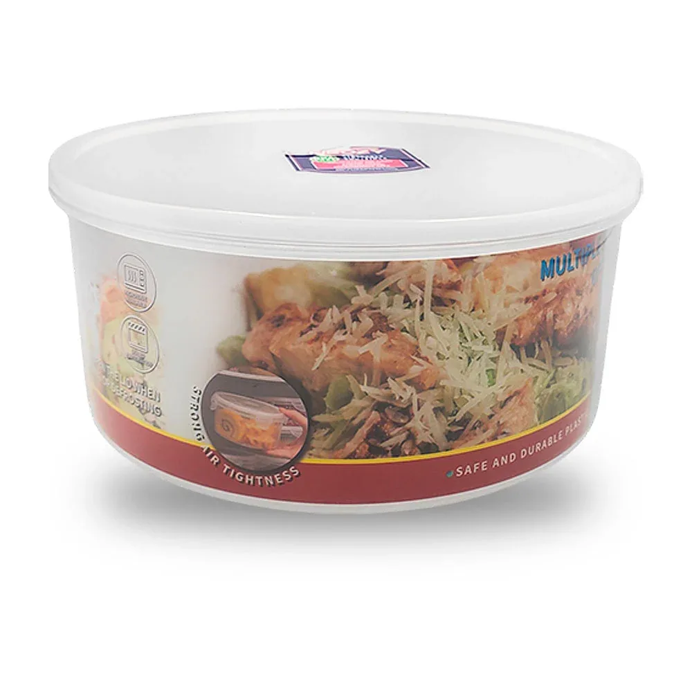 Tupper transparente circular de plástico, tapa de silicón con capacidad de 1.1l