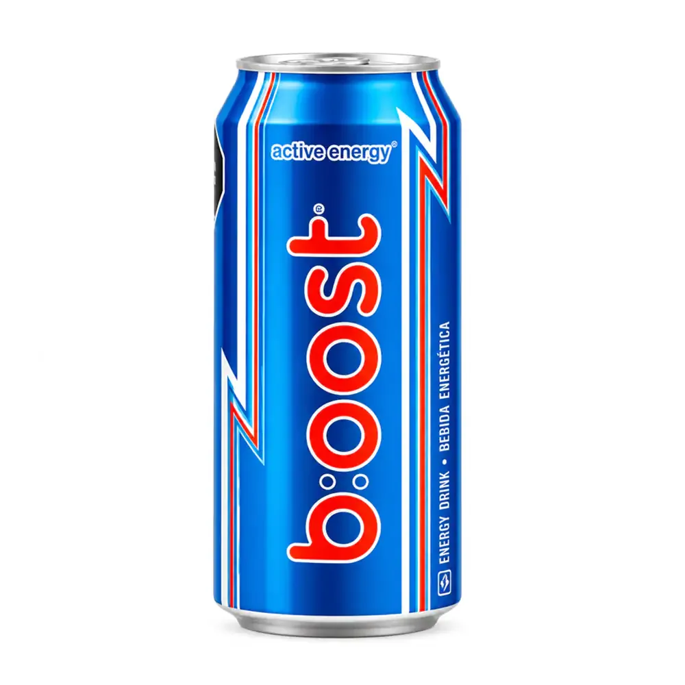 Bebida energética carbonatada boost sabor mora azul con cafeína, 470ml / 100631