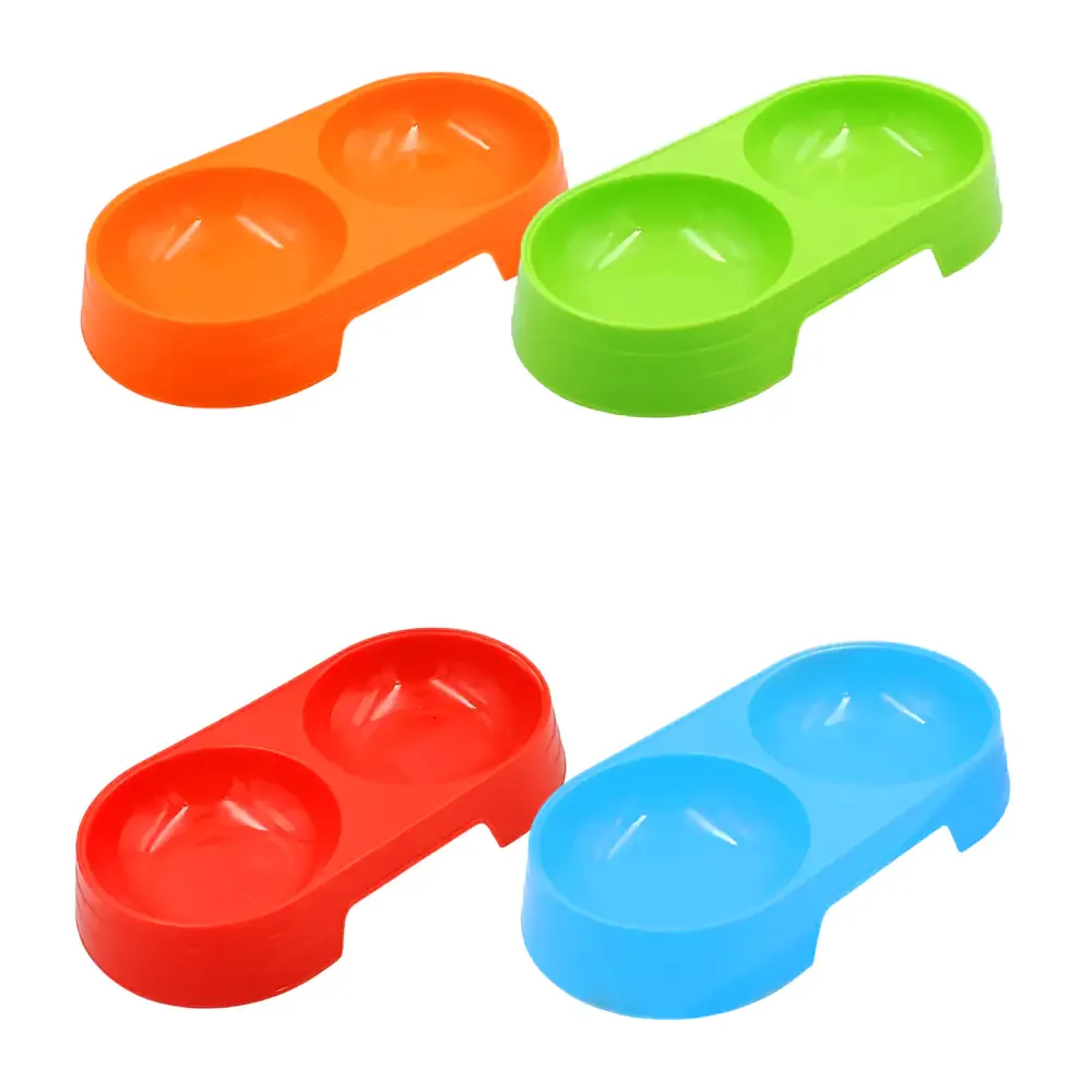 Plato doble para mascota de plástico resistente, comedero y bebedero / 35220