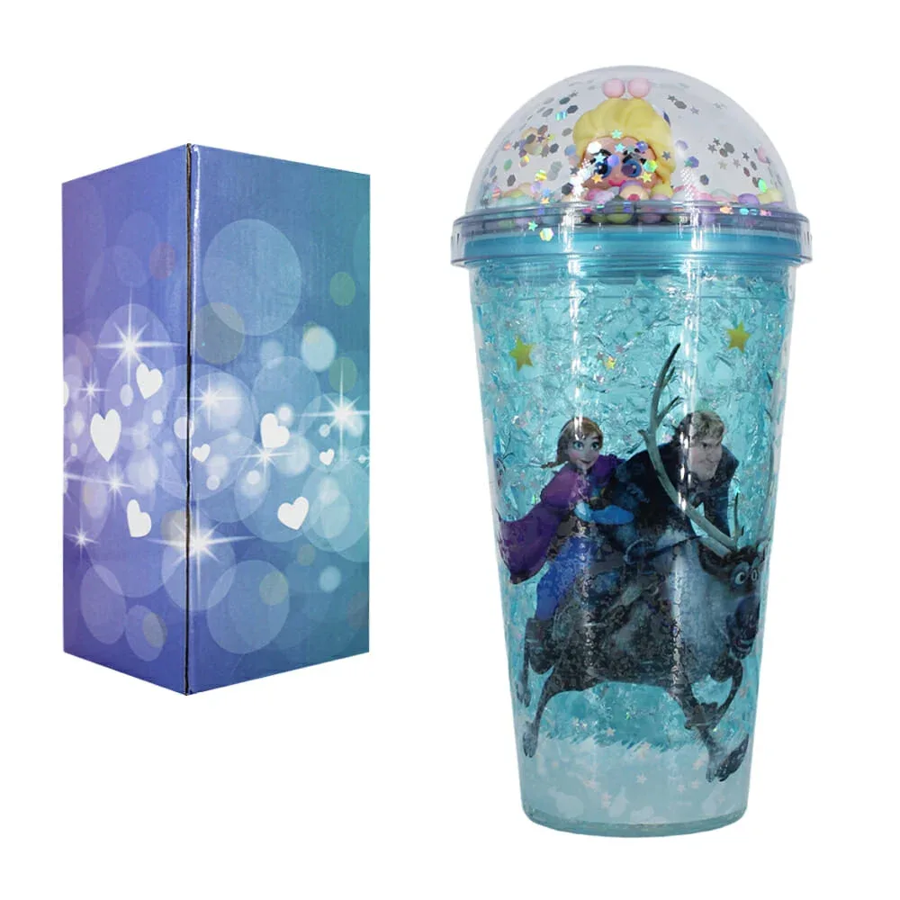 Vaso de acrílico con luces + tapa con diseño de frozen / 23-gel-007