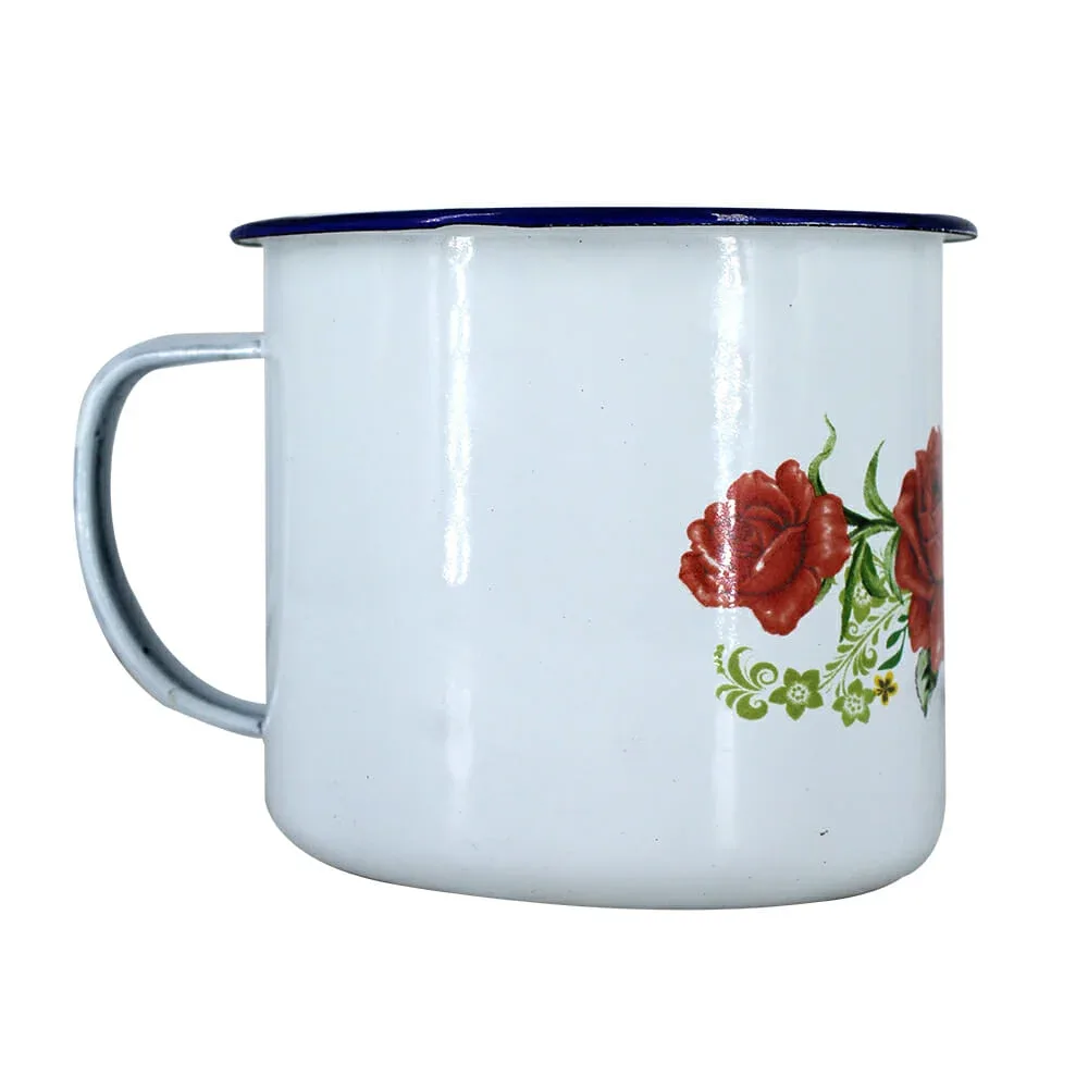 Pocillo taza metálica petrel con estampado de rosas flores 11x9.5cm / au-0108