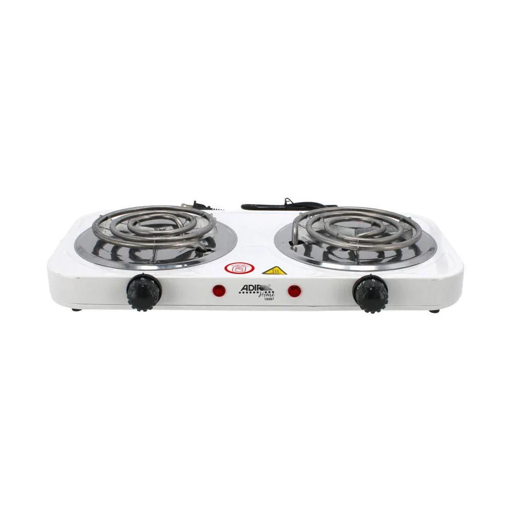 Parrilla eléctrica con 2 quemadores resistencia de acero inoxidable y 5 niveles de temperatura, 2000w / adir home