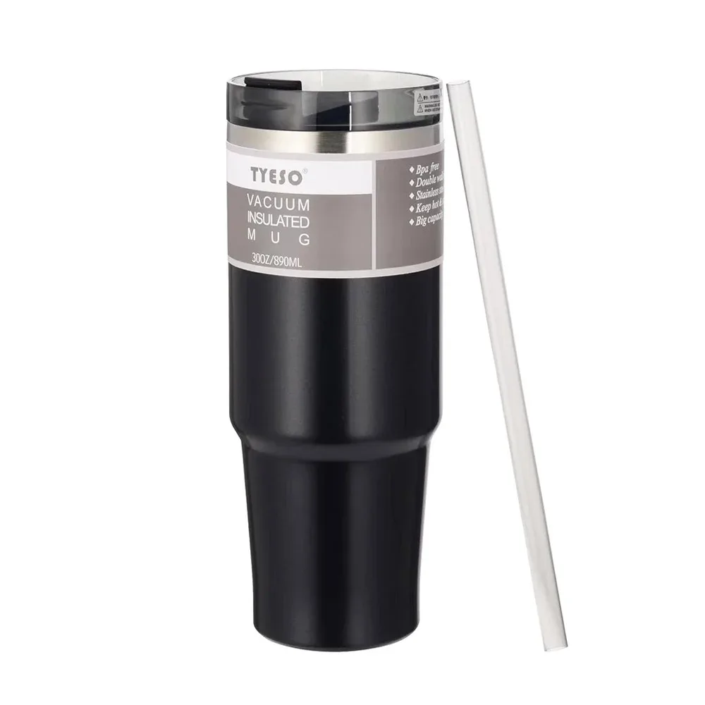 Termo de acero inoxidable en color mate con tapa antiderrames y popote con capacidad para 890ml, variedad de colores / vacuum insulated mug / bwb-10 / ze-720