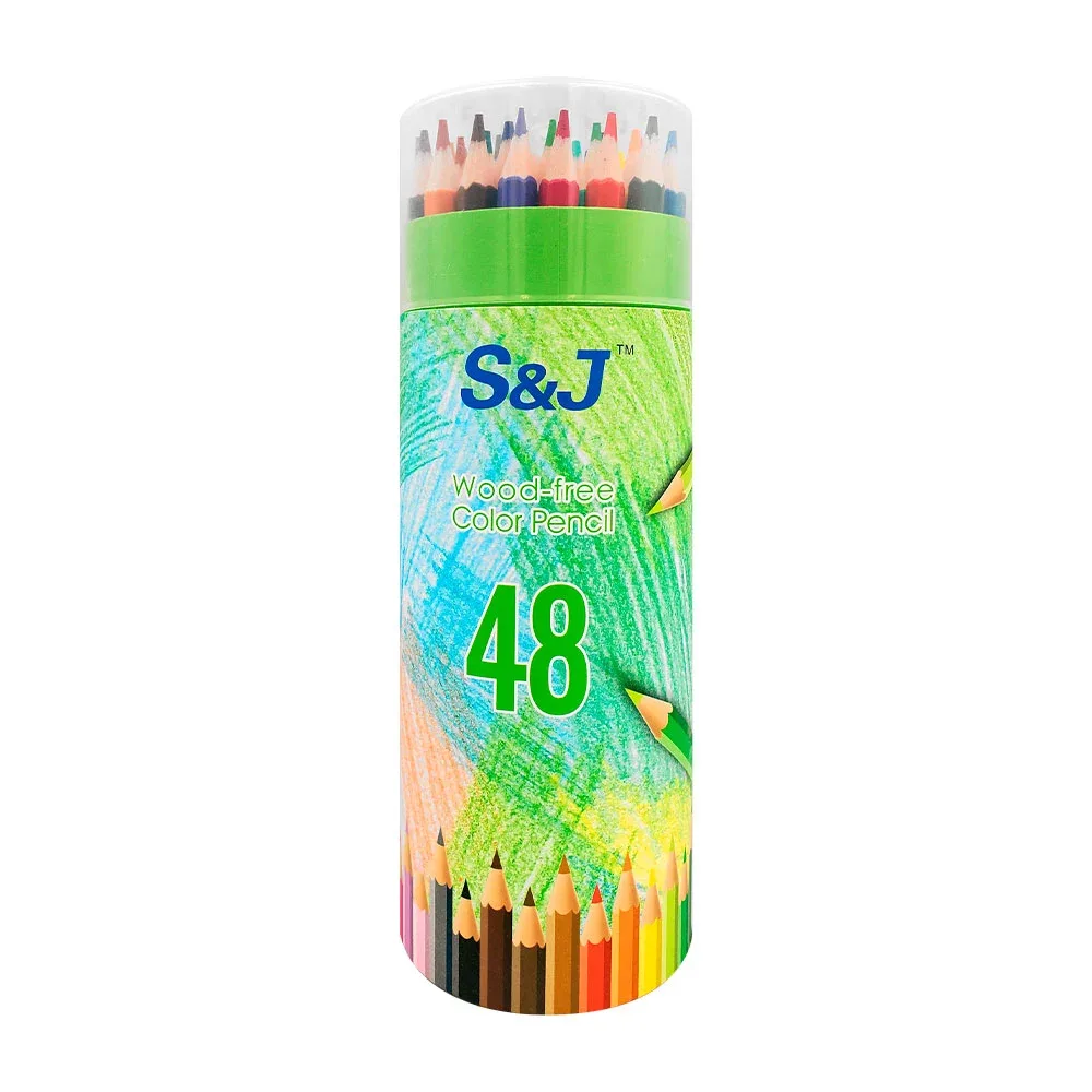 Estuche circular S&J con 48 lápices de colores de madera, variedad de colores