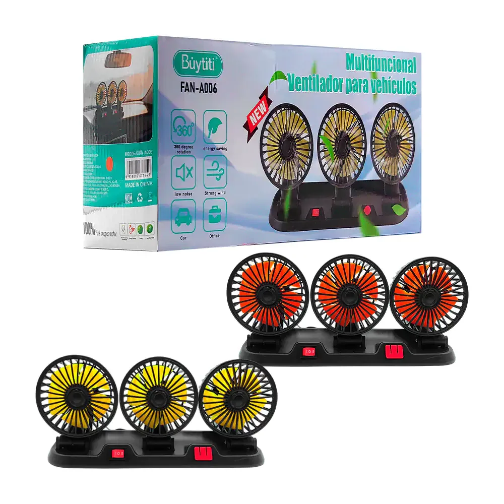 Juego con 3 ventiladores buytiti para coche o escritorio, rotación 360, variedad