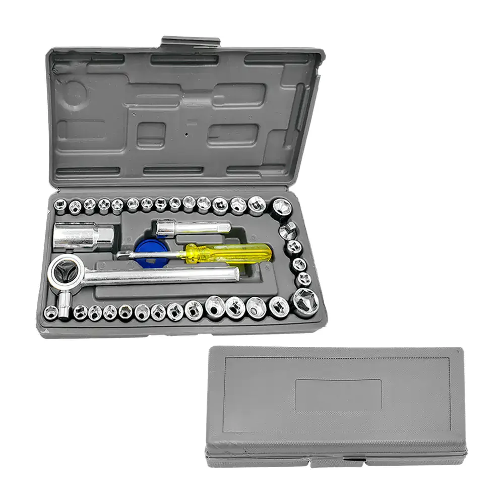 Estuche de herramienta con 40pz, desarmador, matraca y dados intercambiables