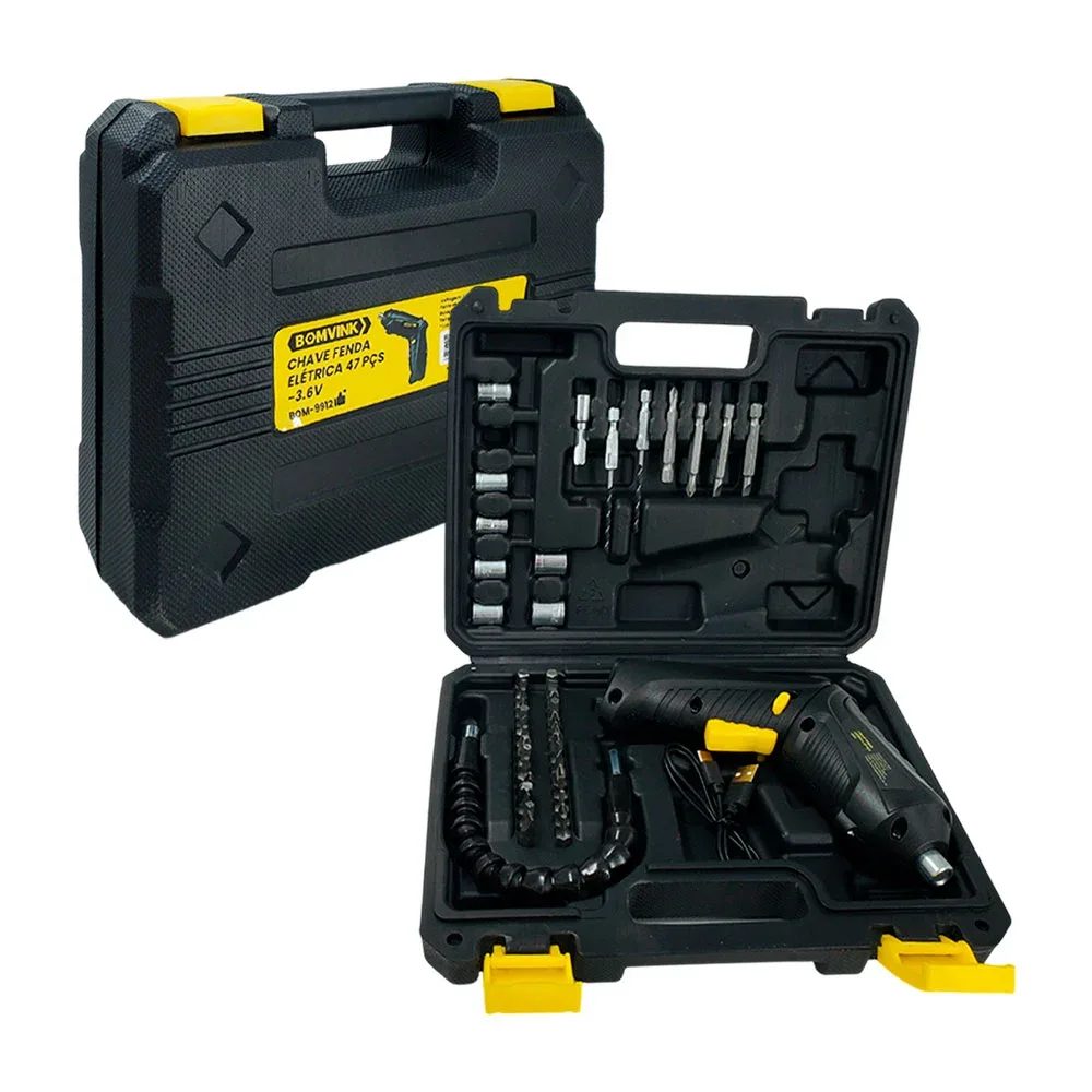 Kit de destornillador eléctrico inalámbrico de 47 pz, con puntas, brocas y luz
