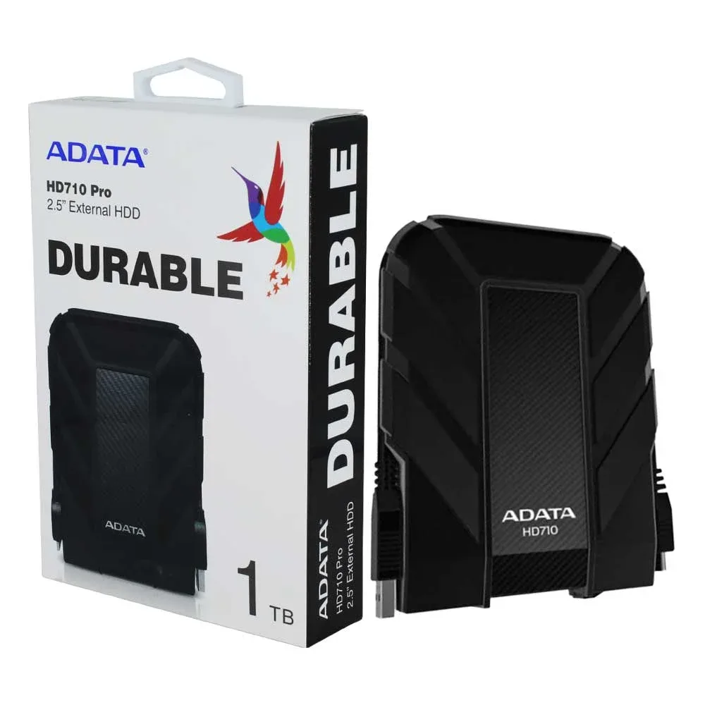 Unidad de disco duro externo 2.5" hdd adata color negro versión hd710 pro durable uso rudo con puerto usb 3.1 y capacidad de 1tb / ahd710p-1tu31-cbk