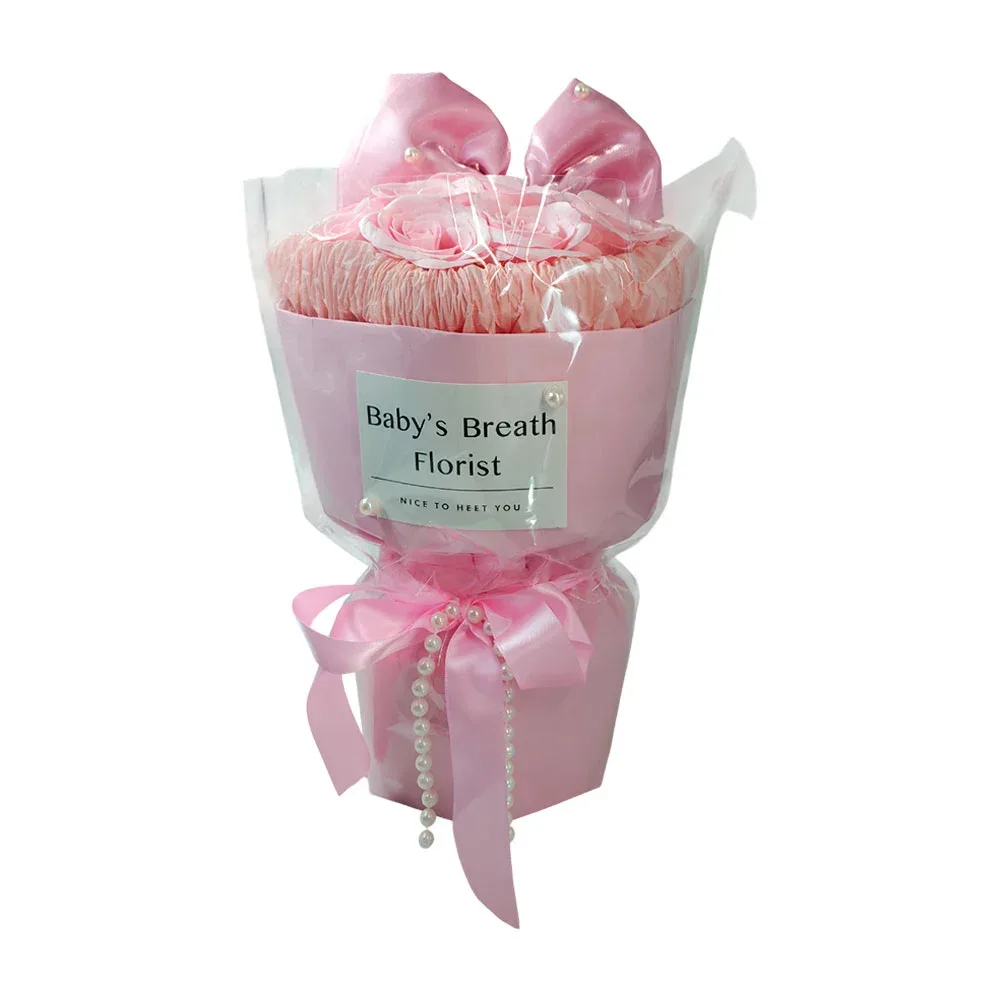 Adorno decorativo en forma de copa, 13 rosas, perlas y moño decorativo, 30cm