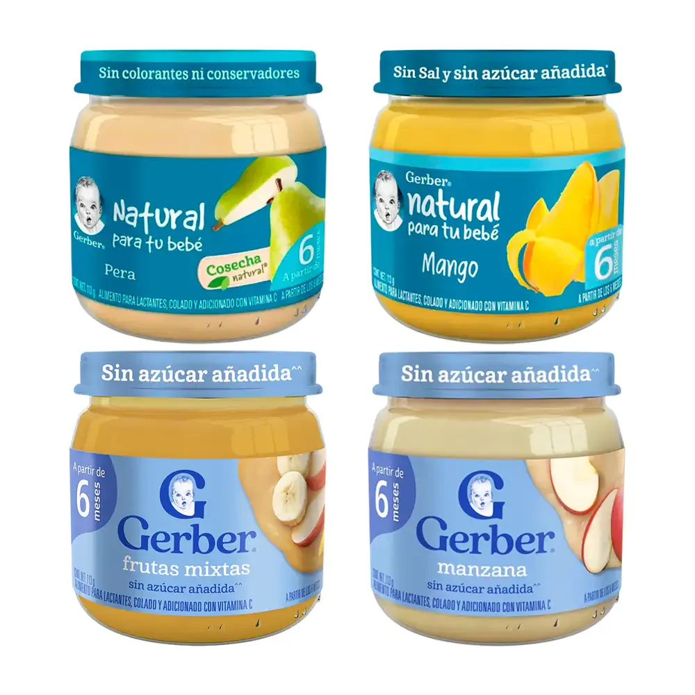 1pza Lata de alimento para bebe gerber con sabor, pera, mango, manzana y frutas mixtas, 113g