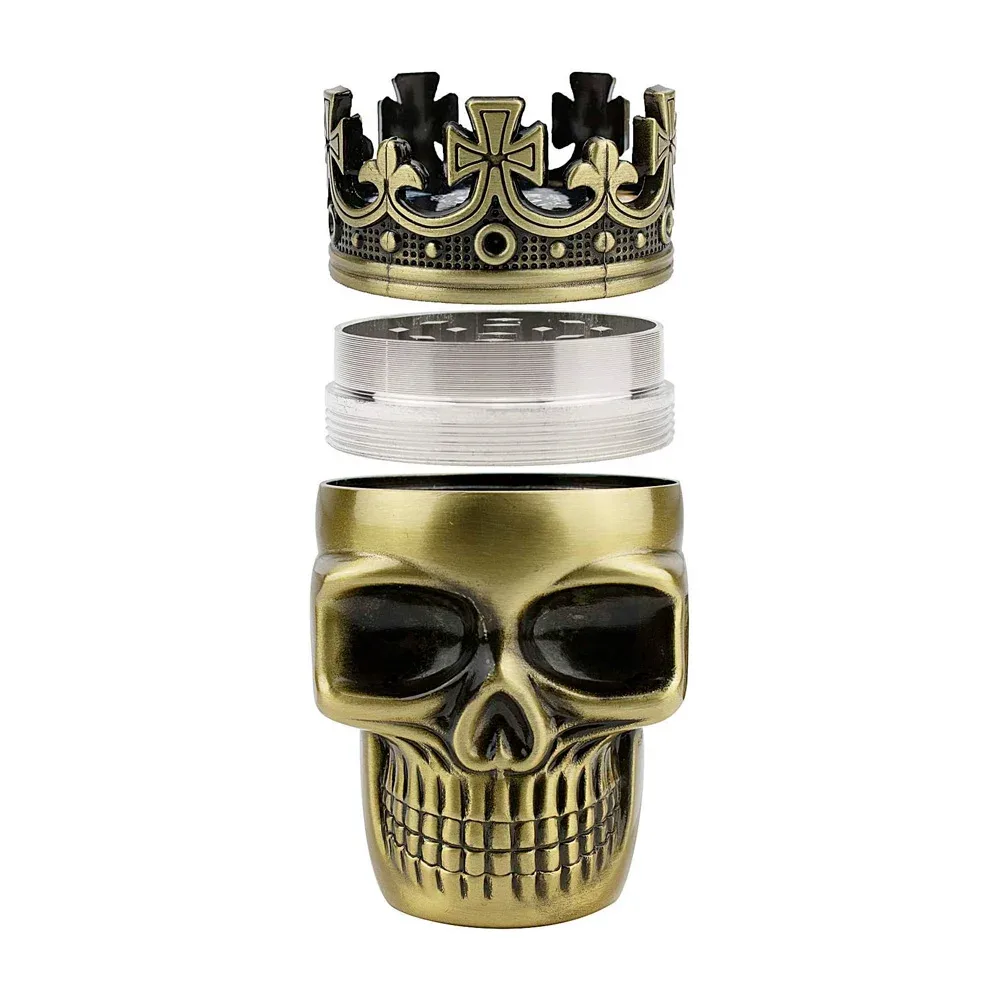 Mini molino triturador manual con forma de calavera con corona para el tabaco / t214-115k