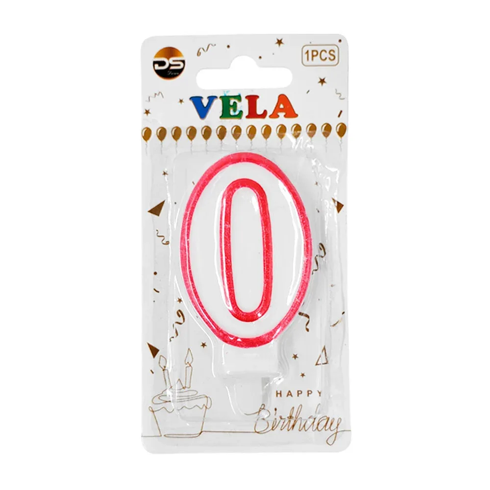 1pza Vela blanca - orilla rosa con el no.0 para el pastel de cumpleaños /ds02418