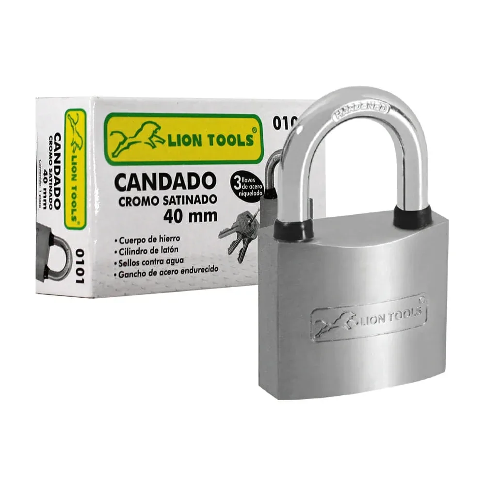 Candado lion tools de cromo satinado con juego de 3 llaves 40mm / 0101
