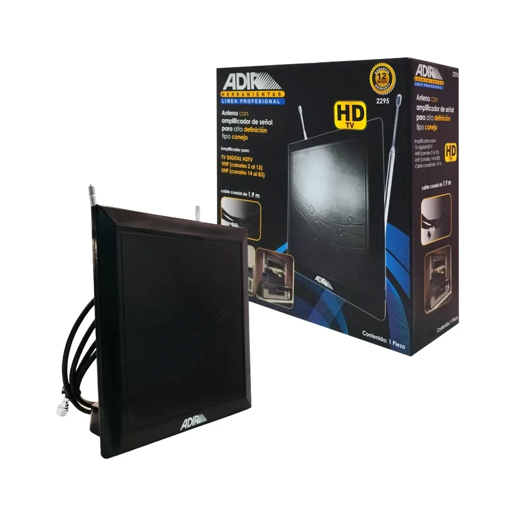 Antena digital tipo conejo con amplificador de señal y cable coaxial de 1.9m / 2295 / adir herramientas