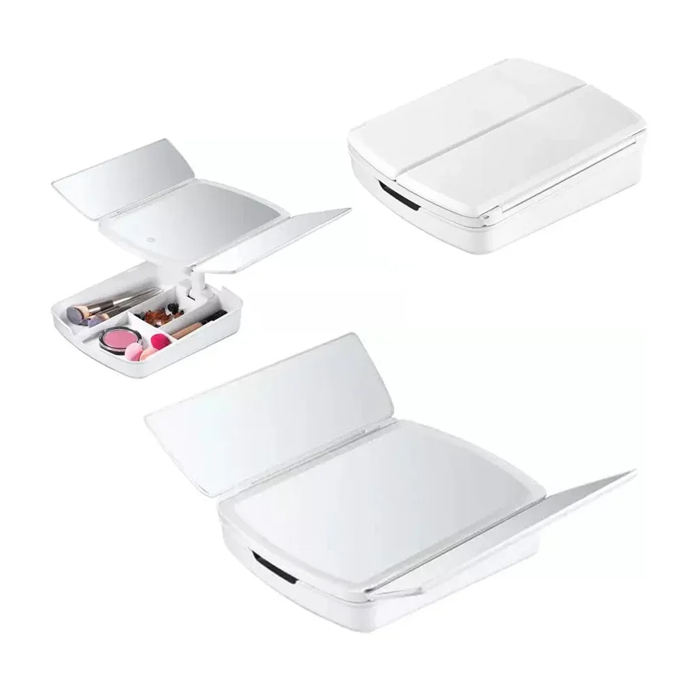 Espejo plegable con luz led para maquillaje y 4 compartimientos para accesorios / my fold away / 80826