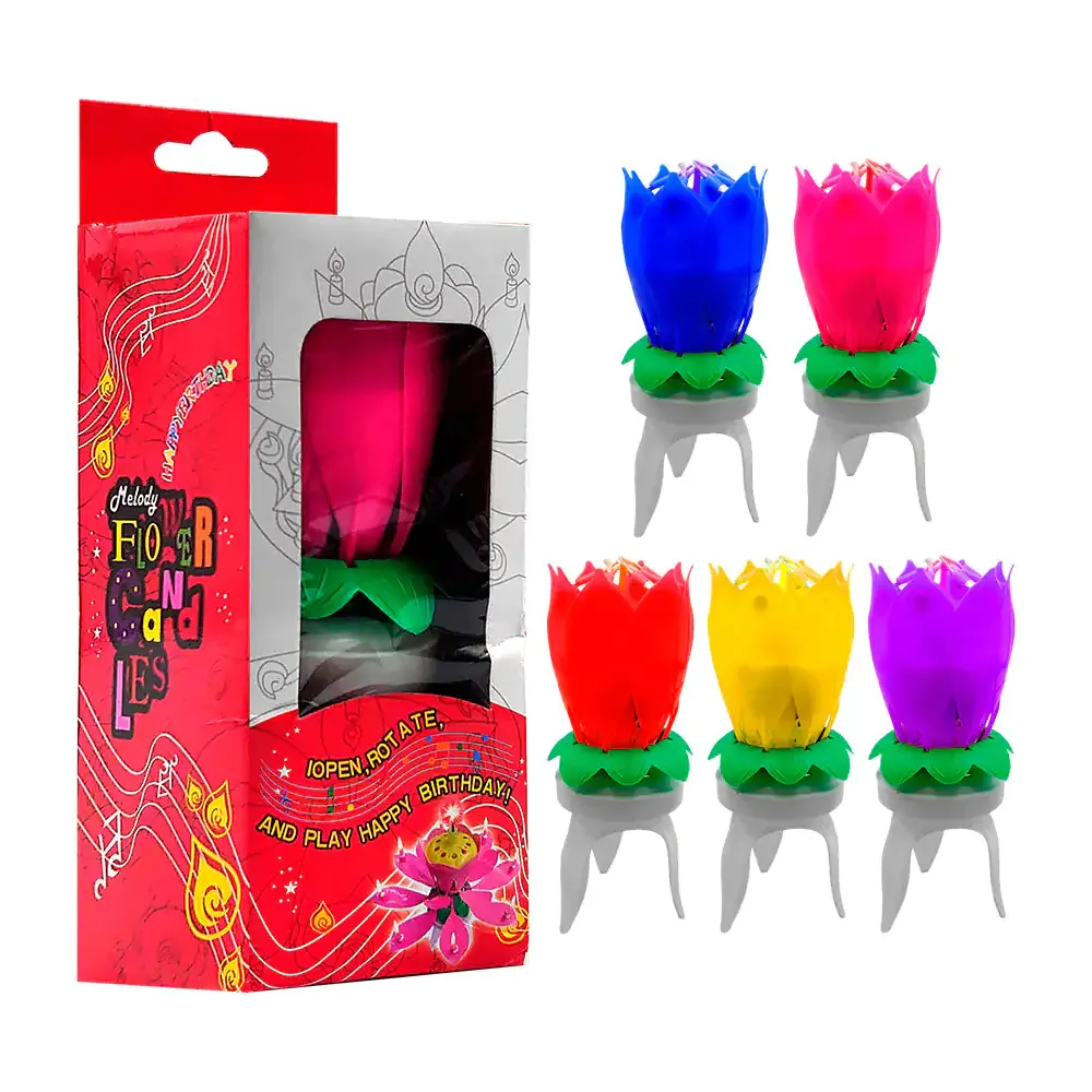 Vela para fiesta en forma de flor rotativa y expansible con activación al calor
