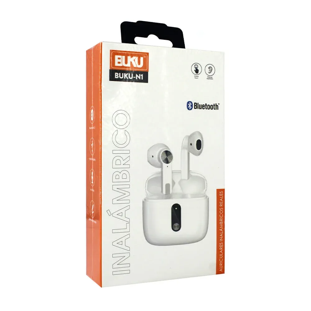 Audífonos manos libres bluetooth con sensores táctiles y estuche de carga / buku-n1