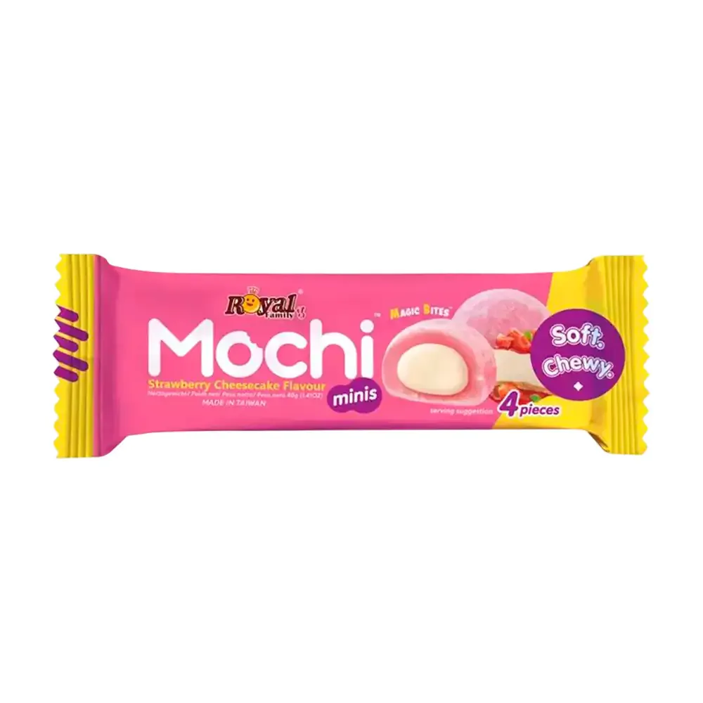 Paquete con 4 mini mochi sabor pay de queso con fresa ultra suaves, 40g / 037381
