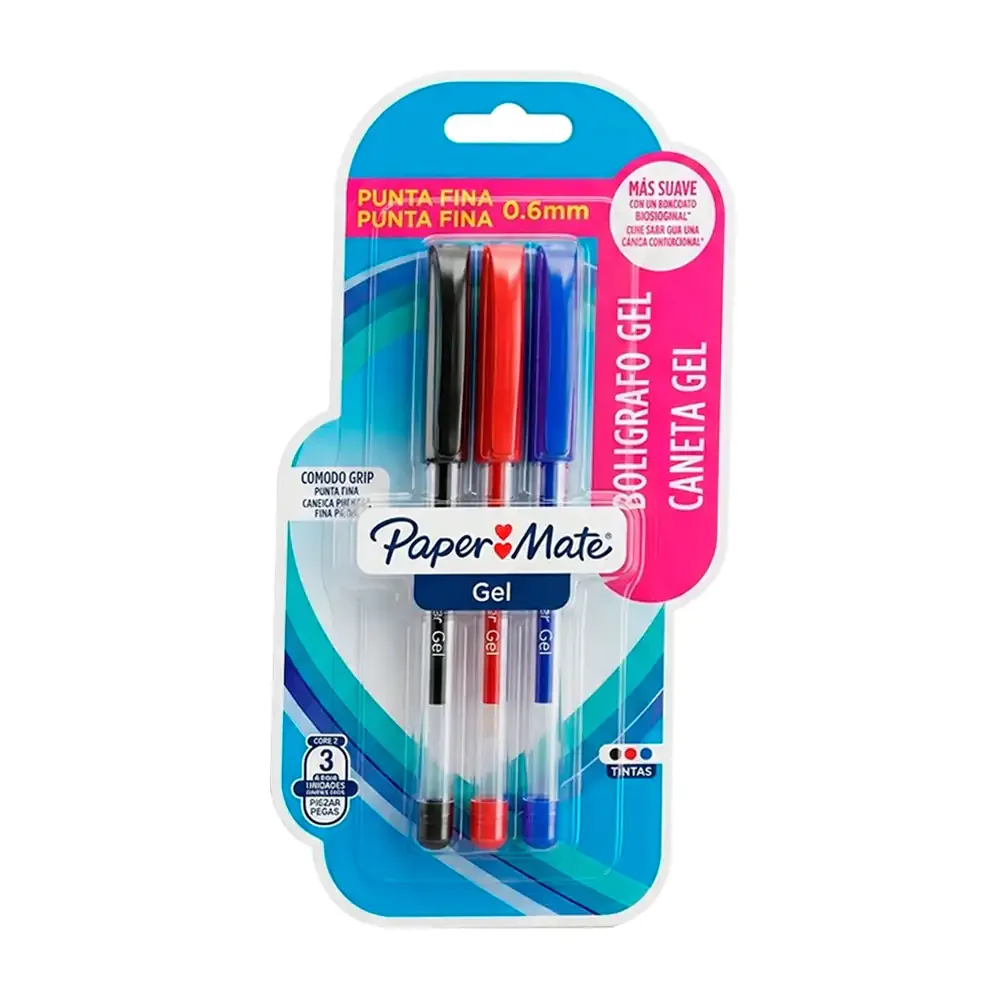 3pz bolígrafo paper mate punta fina caneta gel variedad de colores 0.6mm / 159228