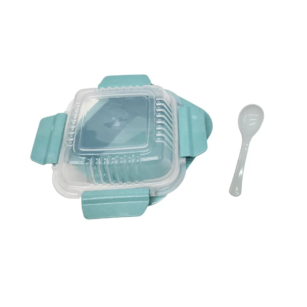 Tupper tingli cuadrado para alimentos con tapa transparente y cuchara, variedad de colores / 8123