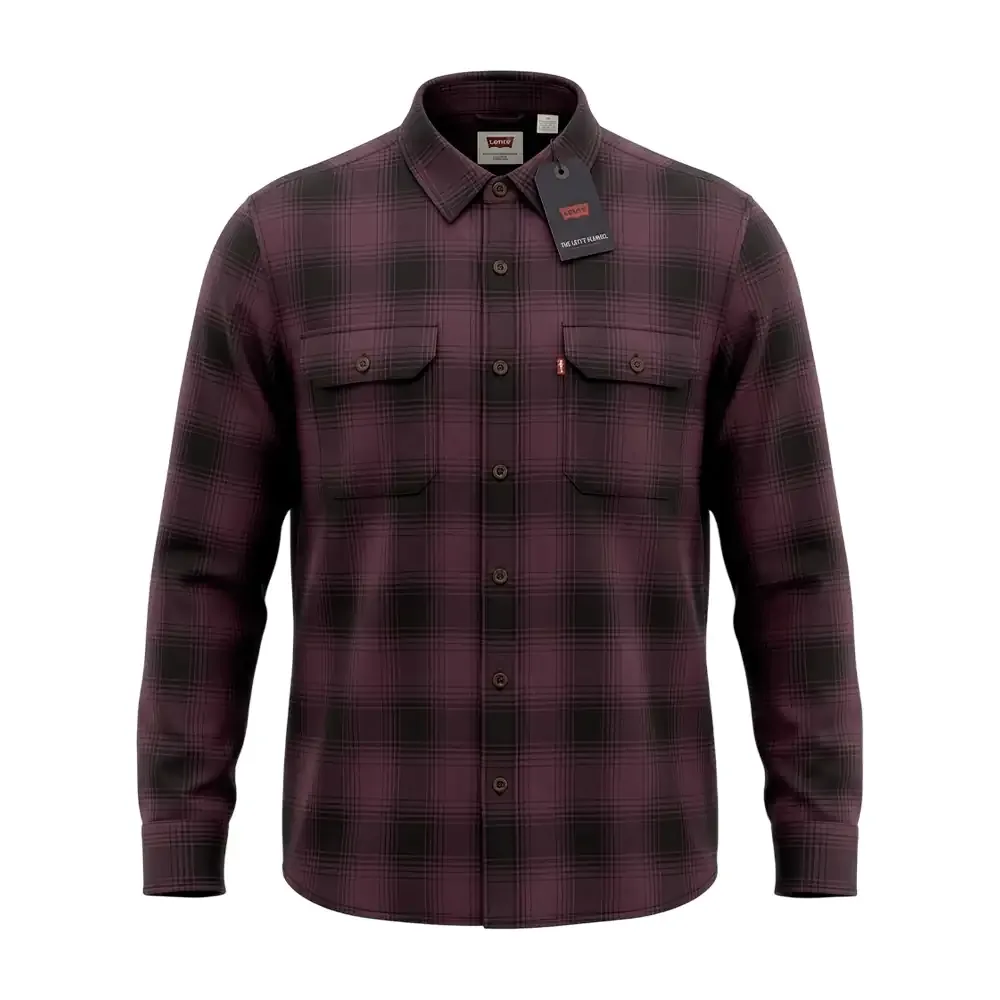 Camisa levis original de franela, cuadros chicos tintos, variedad de tallas
