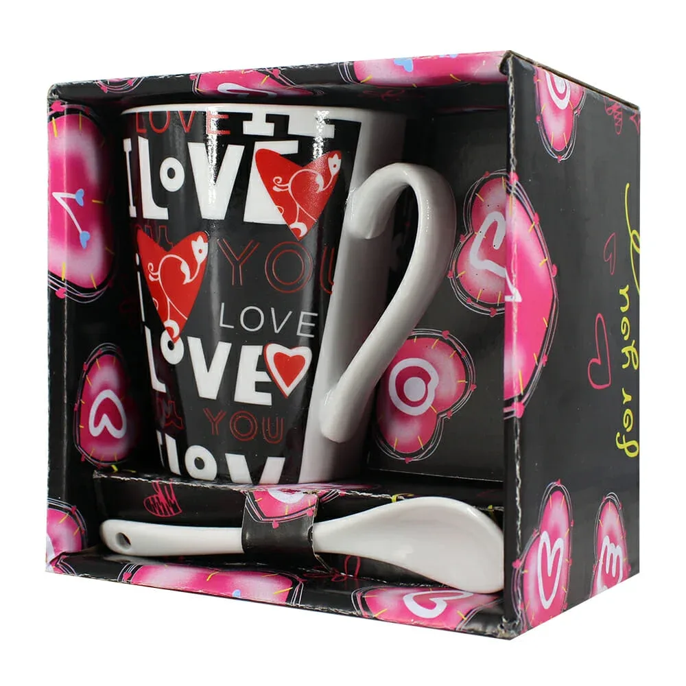 Taza de cerámica con cuchara con estampado de love / 22yh506
