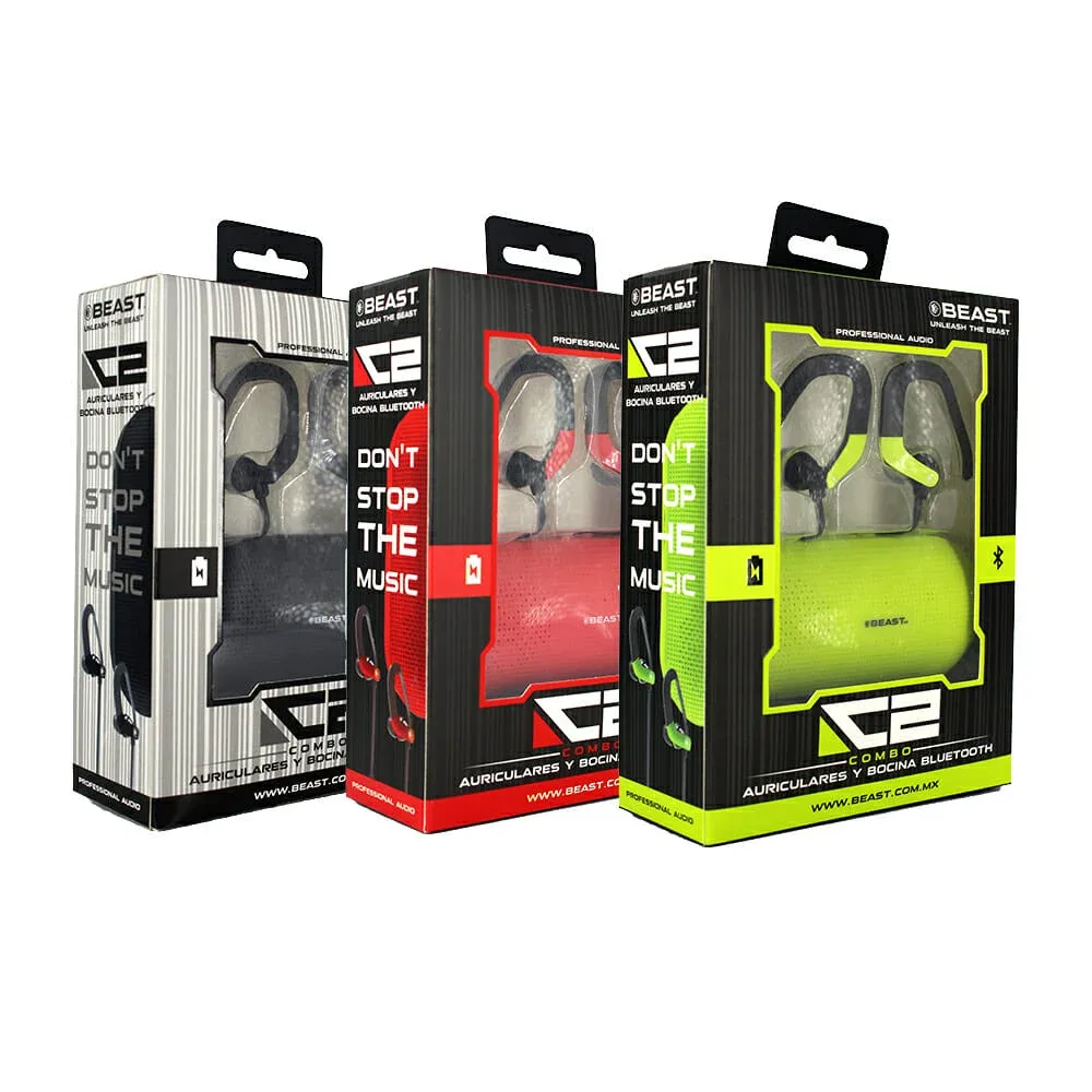 Combo beast audífonos alámbricos y bocina bluetooth, variedad de colores / c2 combo