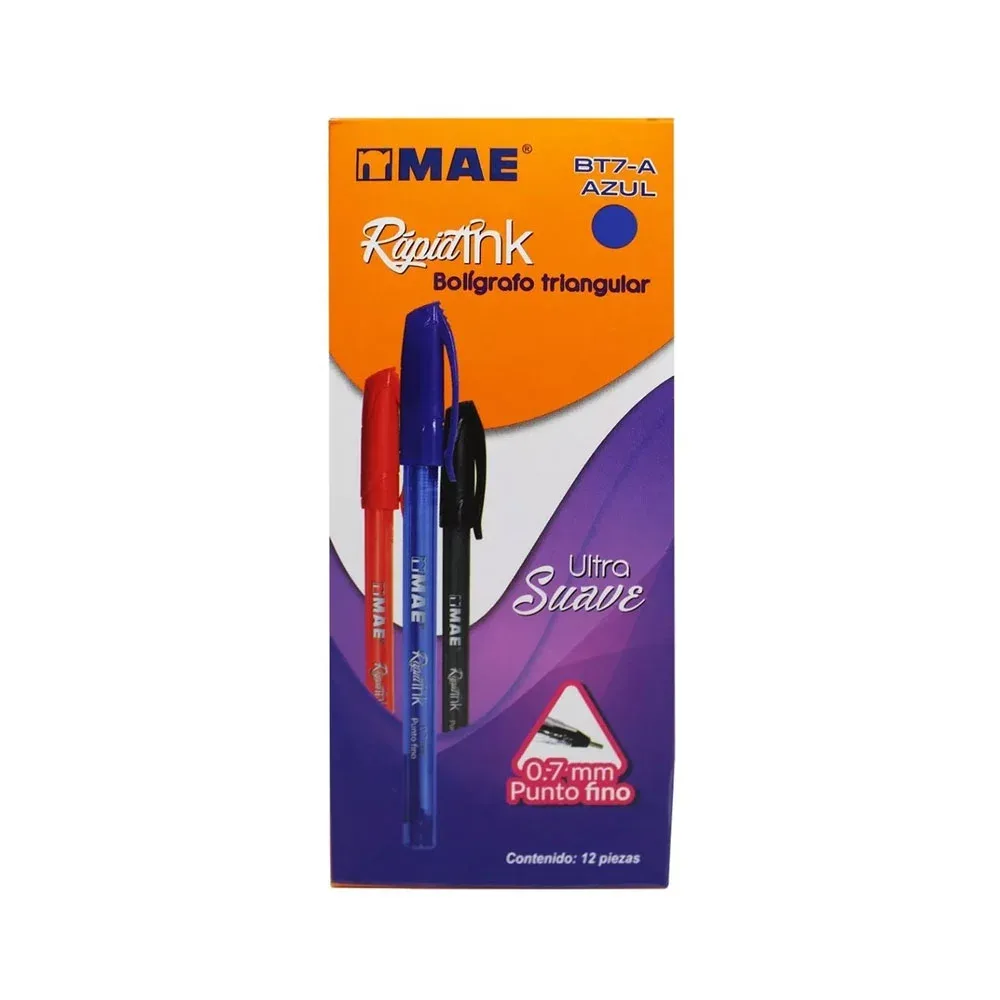 Caja con 12 plumas bolígrafos de punta fina 0.7mm ultra suave, variedad de colores / bt7-a