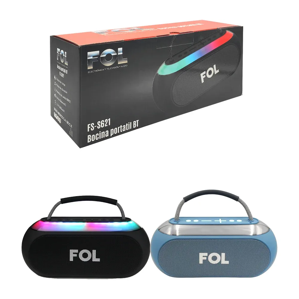 Bocina fol ovalada, puerto tf, usb y radio fm, sonido estéreo + luz rgb, surtido