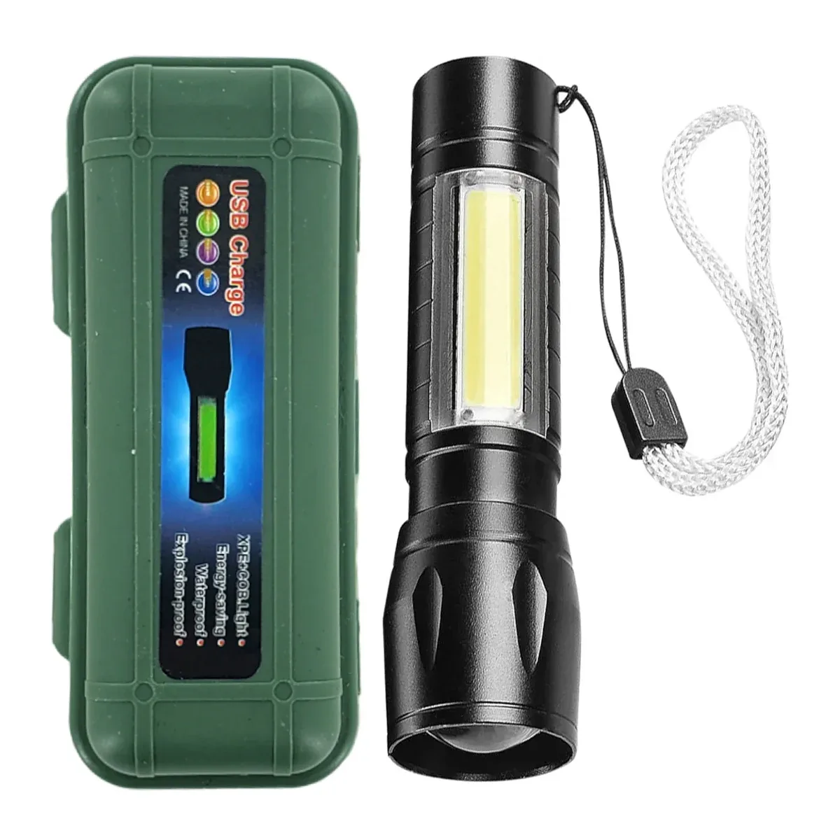 1pza Linterna de mano recargable, con 3 modos de luz intercambiables, asa agarradera e iluminación lateral, variedad de funciones / usb charge / cd-808-154 / 865326 / zy-511