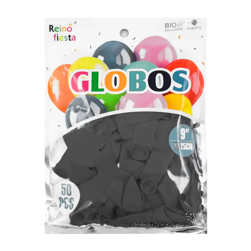 Paquete reino fiesta con 50 globos de látex en color negro de 9 pulgadas
