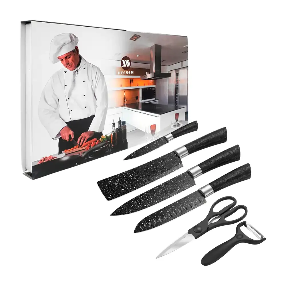 Set de 4 cuchillos con recubrimiento antiadherente + tijeras y pelador / 1693956