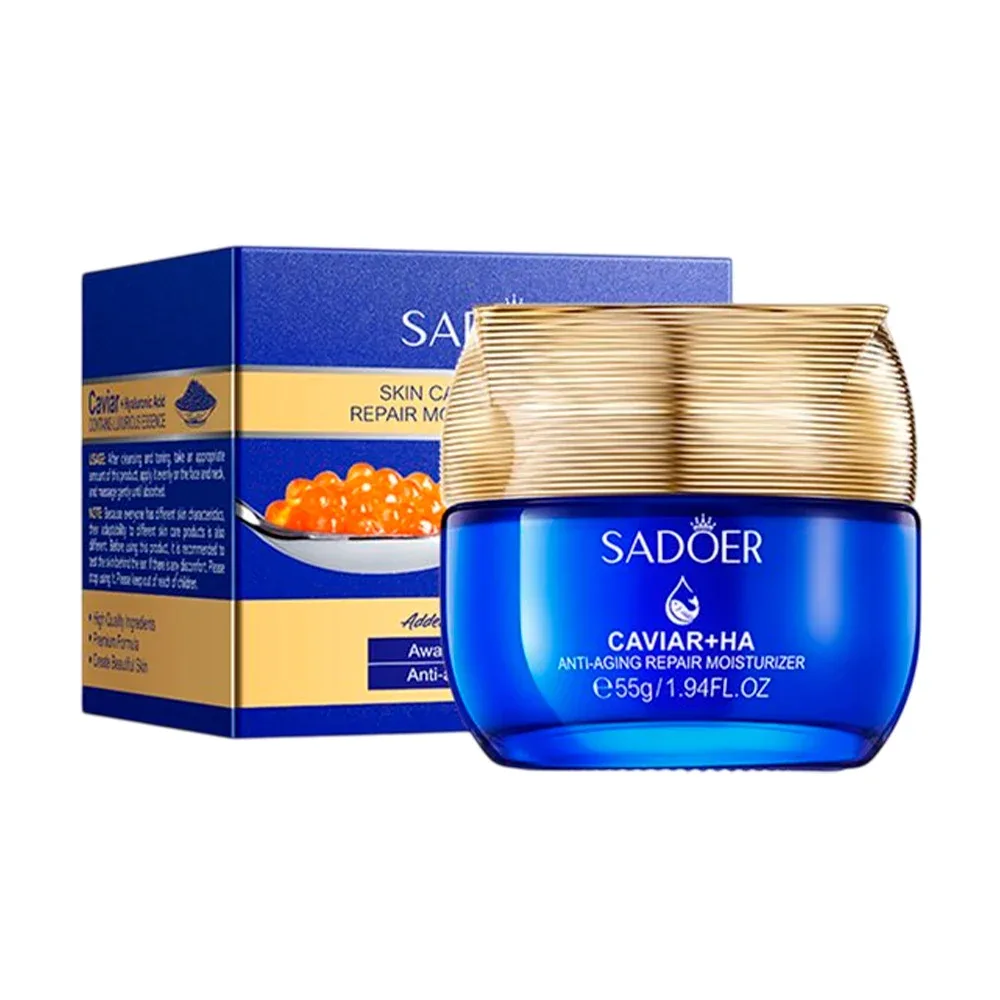 Crema con ácido hialurónico y caviar, antiarrugas y reparación de la piel, 55g