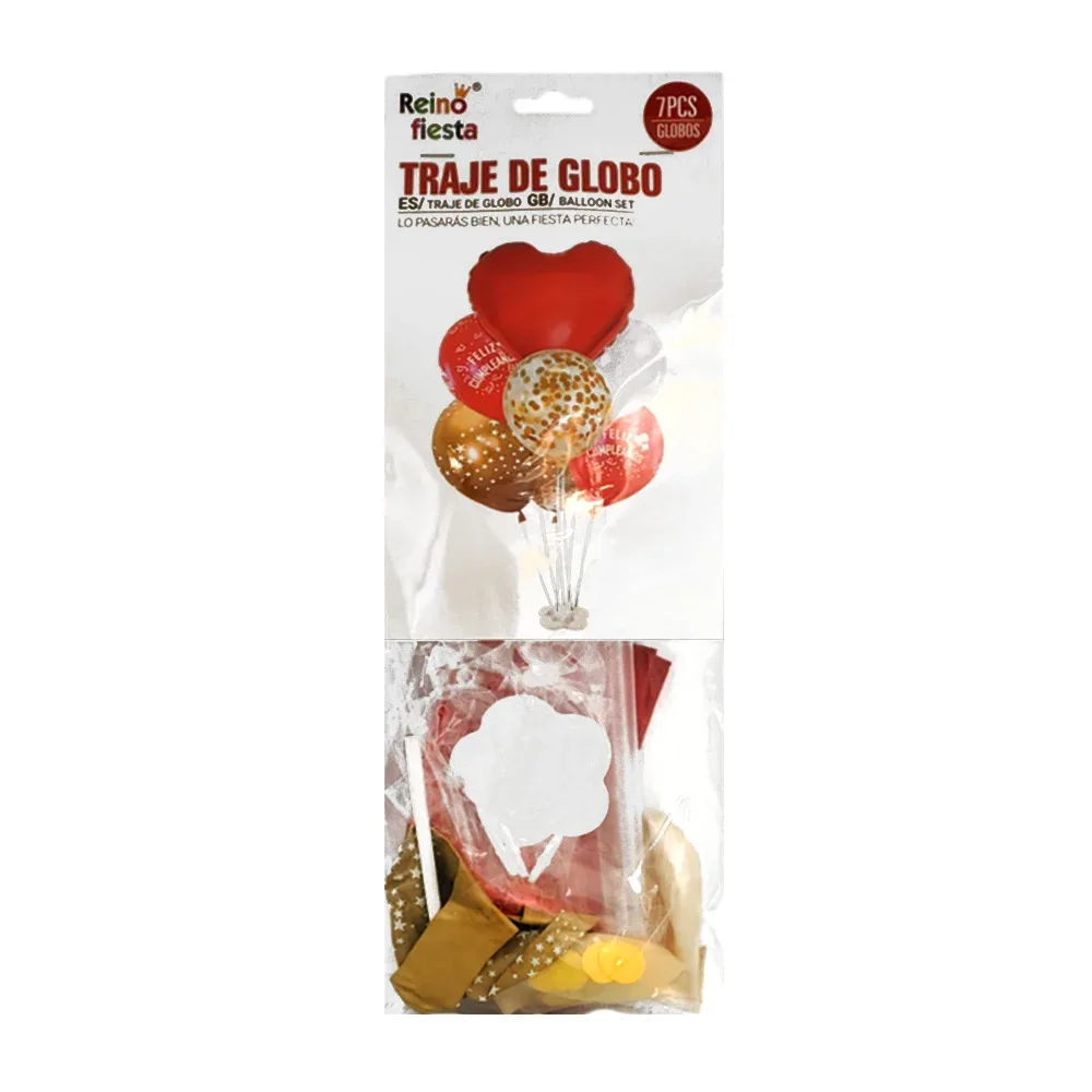 Paquete de 7 globos, con diferentes estampados + base de flor y portaglobos