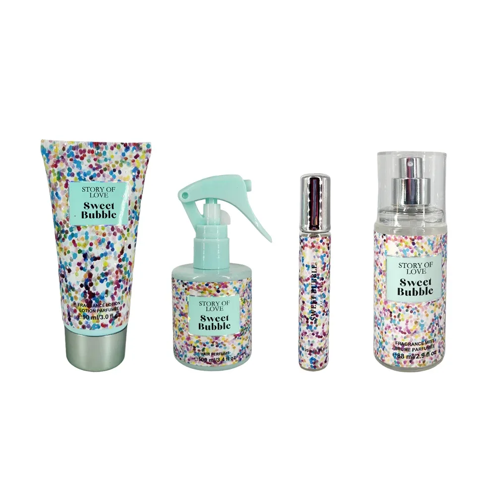 Juego sweet bubble con 2 perfumes con fragancia para dama + perfume para el cabello y locion perfumada / 08azy5424