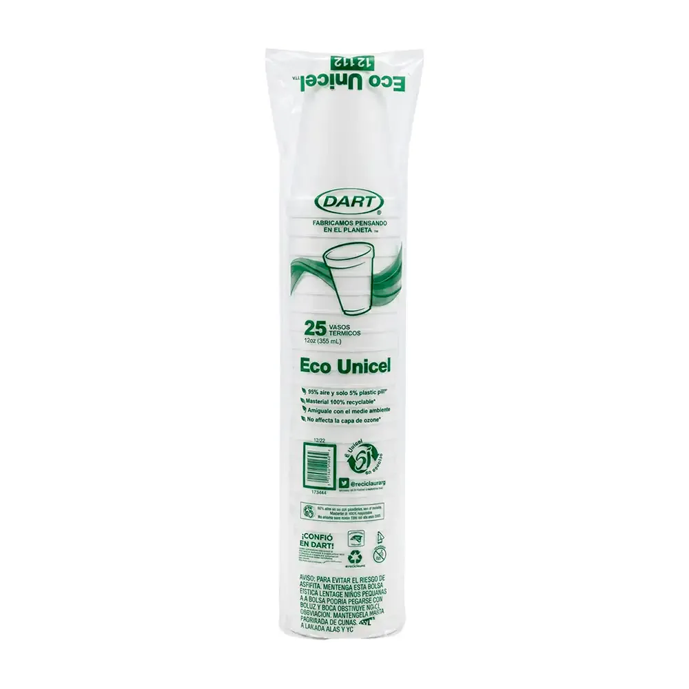 Paquete con 25 pz de vaso dart térmicos de 355ml, vaso #12 / 12j12