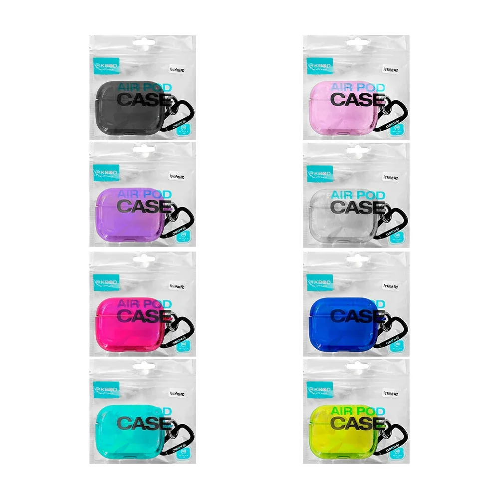 Funda protectora rígida de plástico translúcido para audífonos airpods 1/2, pro y pro 2 con mosquetón, variedad de colores