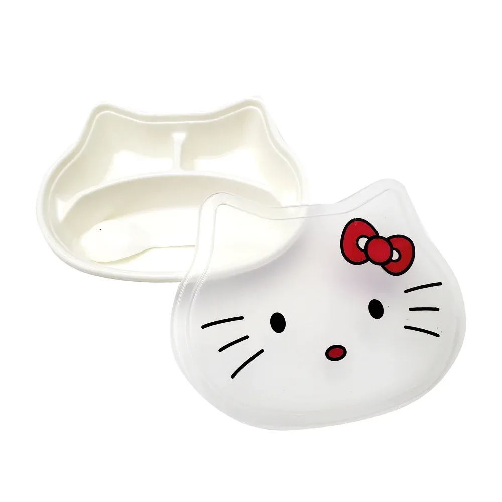 Tupper con 3 compartimentos y cubierto + diseño de hello kitty, variedad de colores / a026