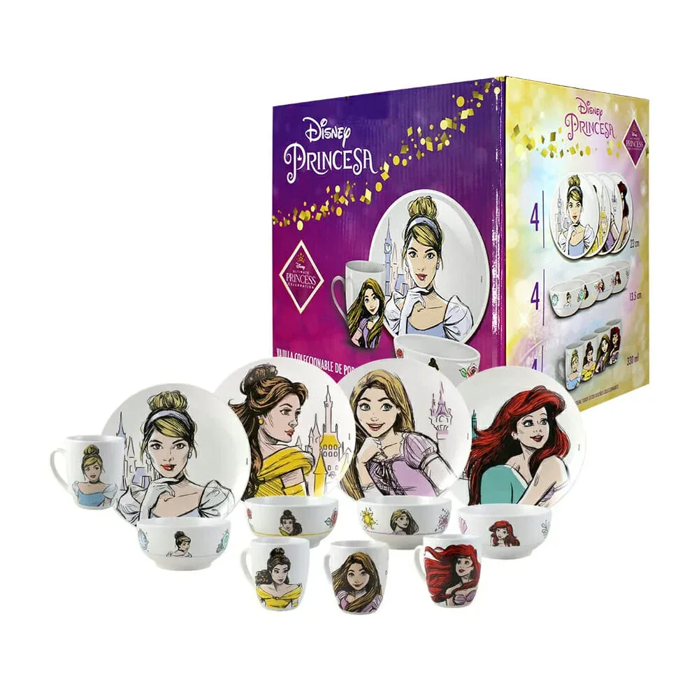 Vajilla coleccionable de porcelana con 12 piezas y diseño de princesas / 2415-3570