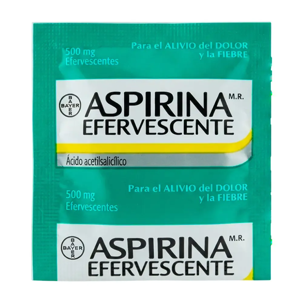 1pz Sobre aspirina efervescente con 1 tableta de 500mg para el alivio del dolor y la fiebre