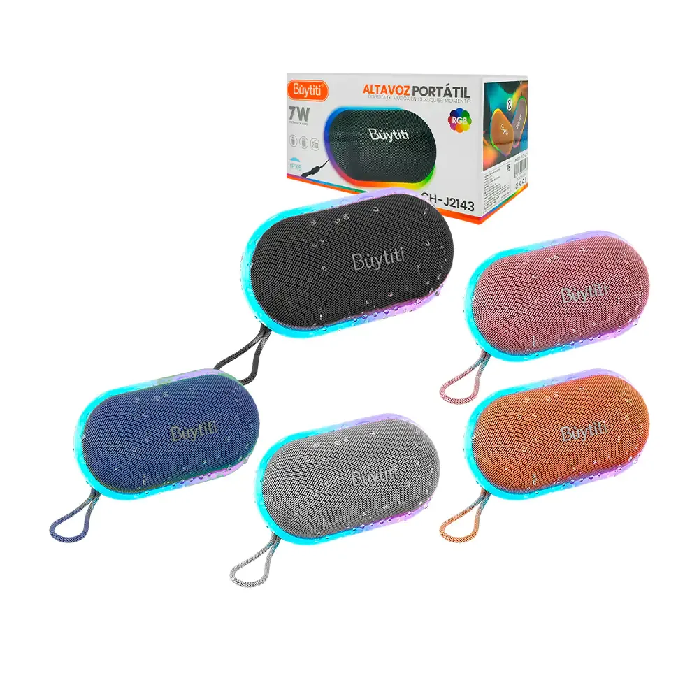 Bocina inalámbrica bluetooth buytiti cilíndrica con contorno rgb + asa, variedad