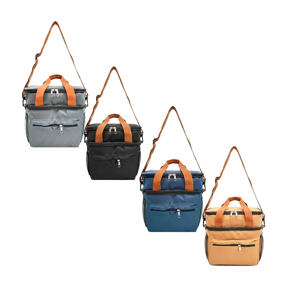 Lonchera térmica cuadrada con 3 compartimientos y bolsas laterales 25x27x18cm