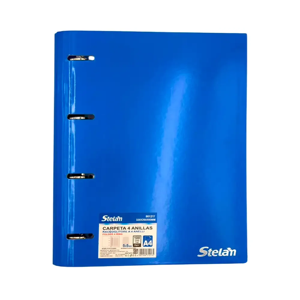 Carpeta recopilador stelam de 4 anillos + 100 hojas a4 de cuadro chico, variedad