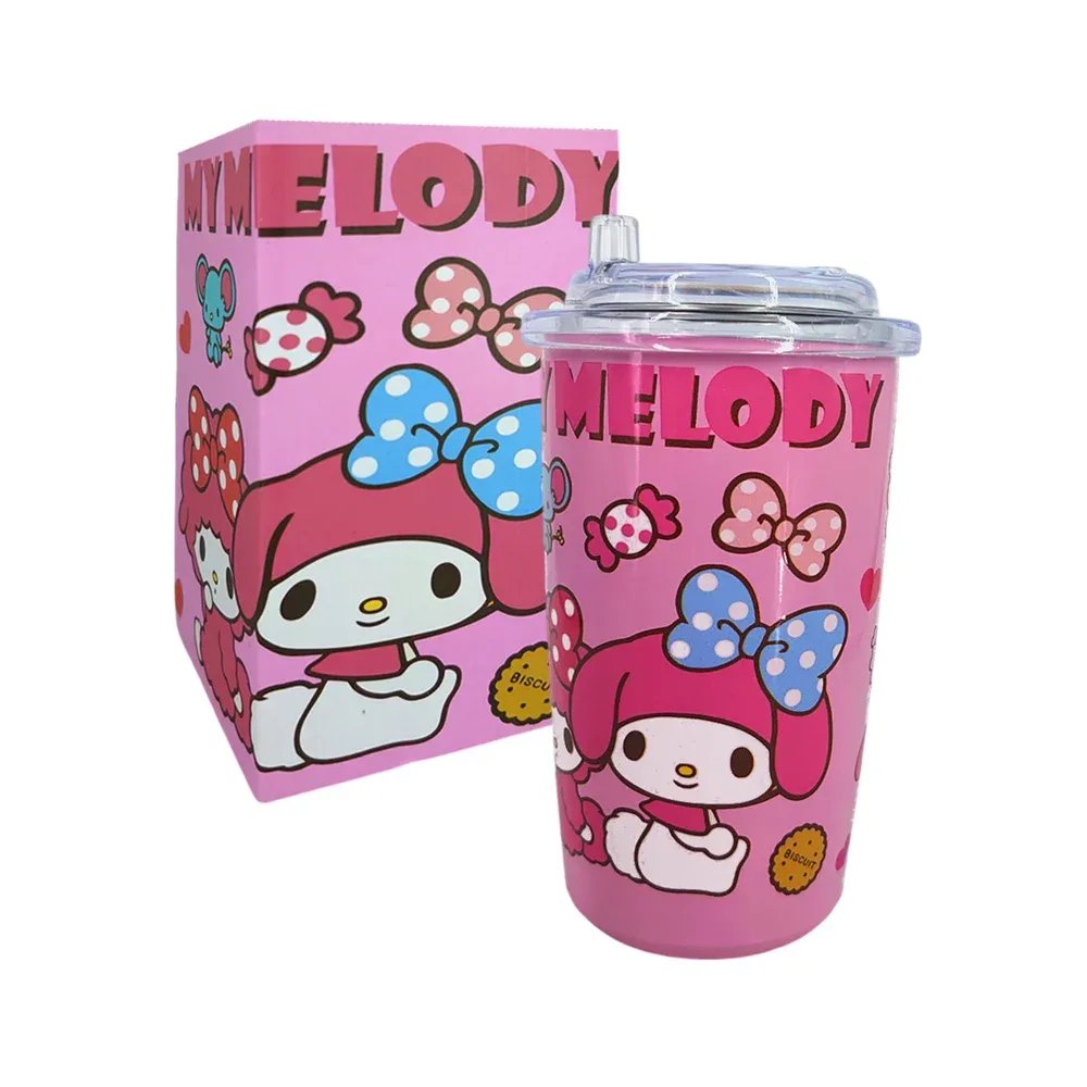 Vaso termo de acero inoxidable con estampado personajes animados + popote metálico, variedad de modelos / 24-termo-026