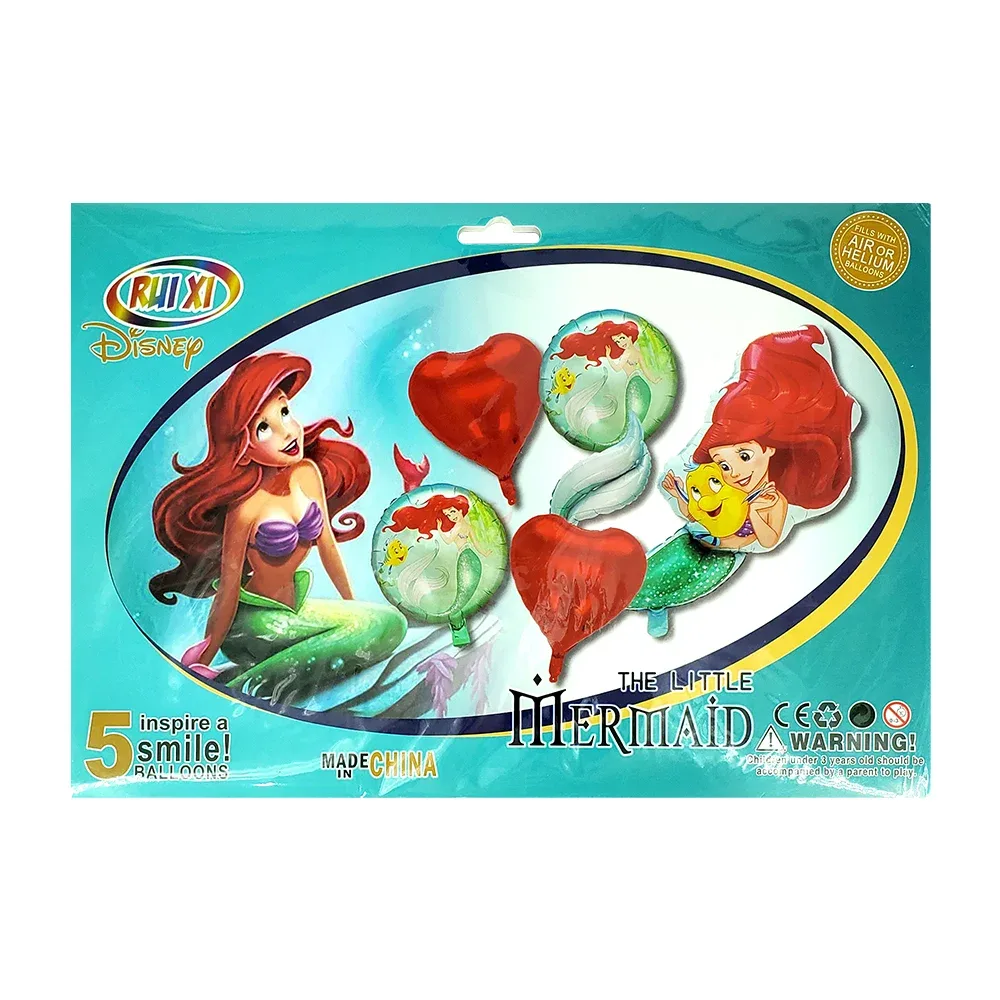 Juego de 5 globos metálicos con diseño de la sirenita y corazones / bq441