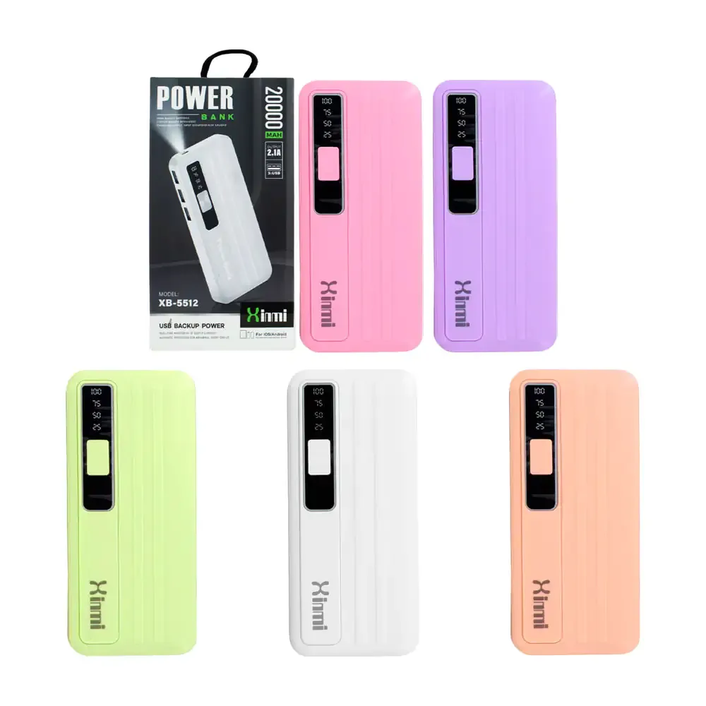 Power bank de 20000mah con entrada 2.1a, lámpara y 3 puertos usb, variedad de colores / xb-5512