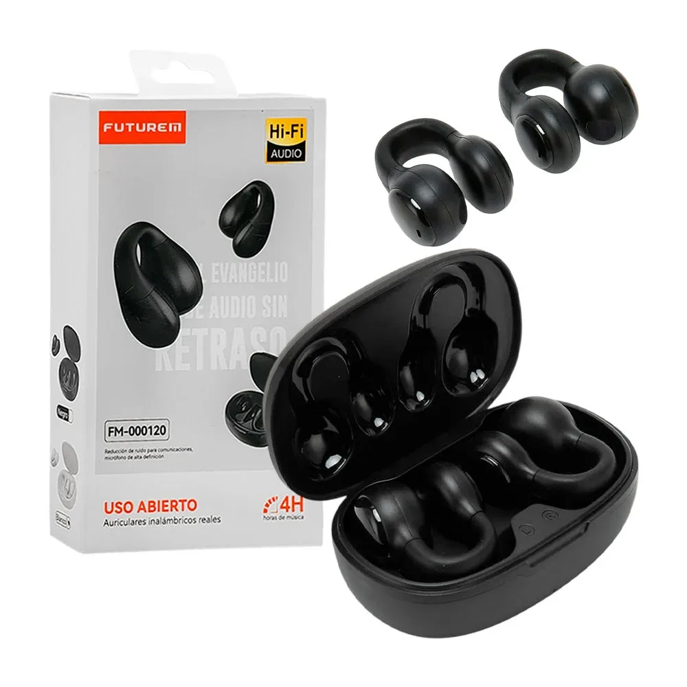 Audífonos inalámbricos bluetooth tipo clip con estuche de carga ovalado