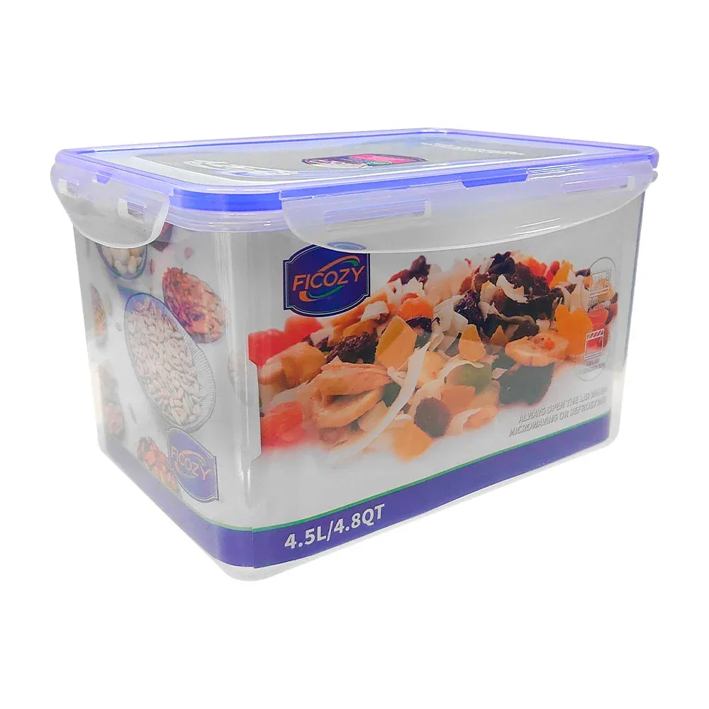 Tupper transparente rectangular con cierre hermético, capacidad de 4.5l